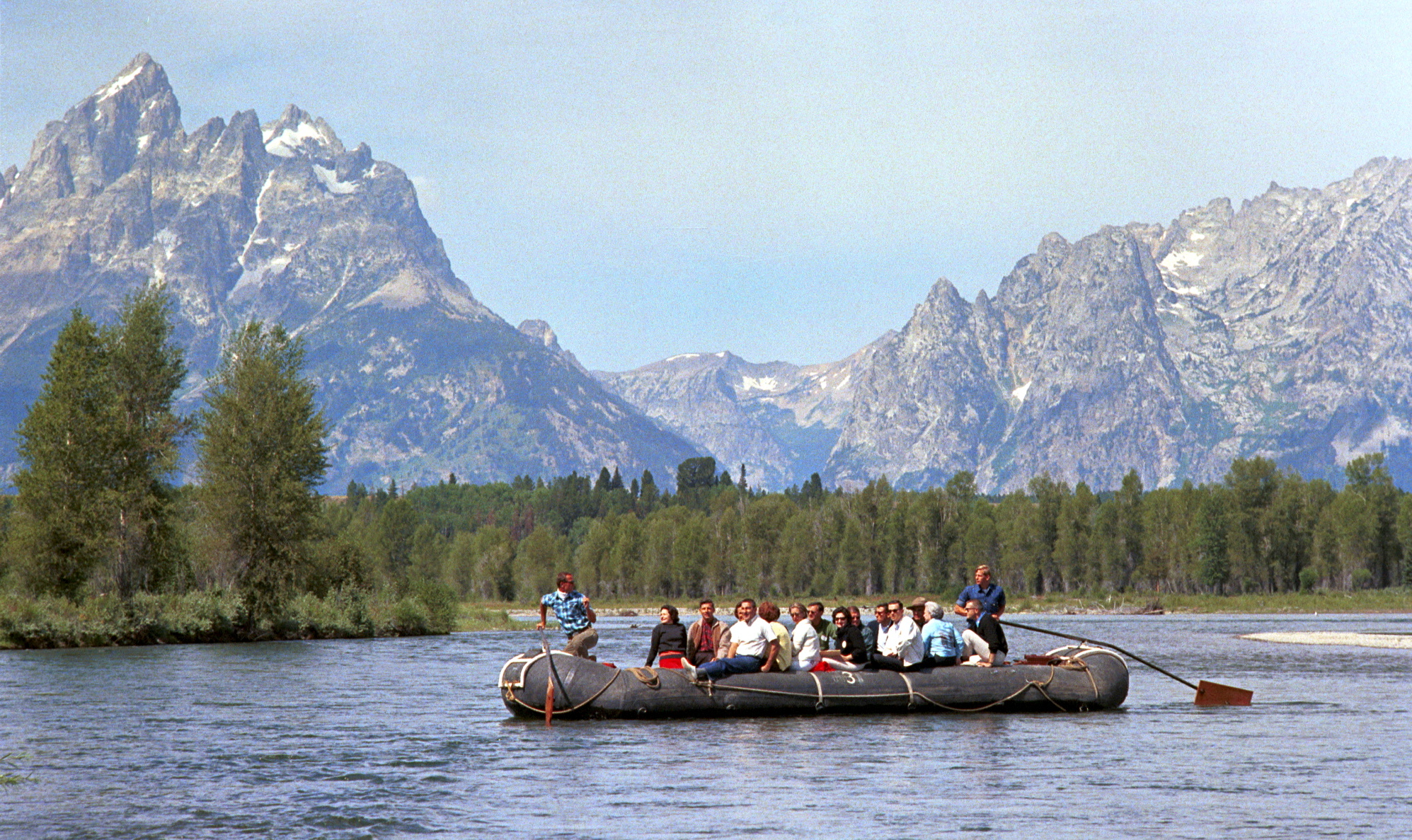Lady Bird Johnson and others in 1964 raft down the Snake River.