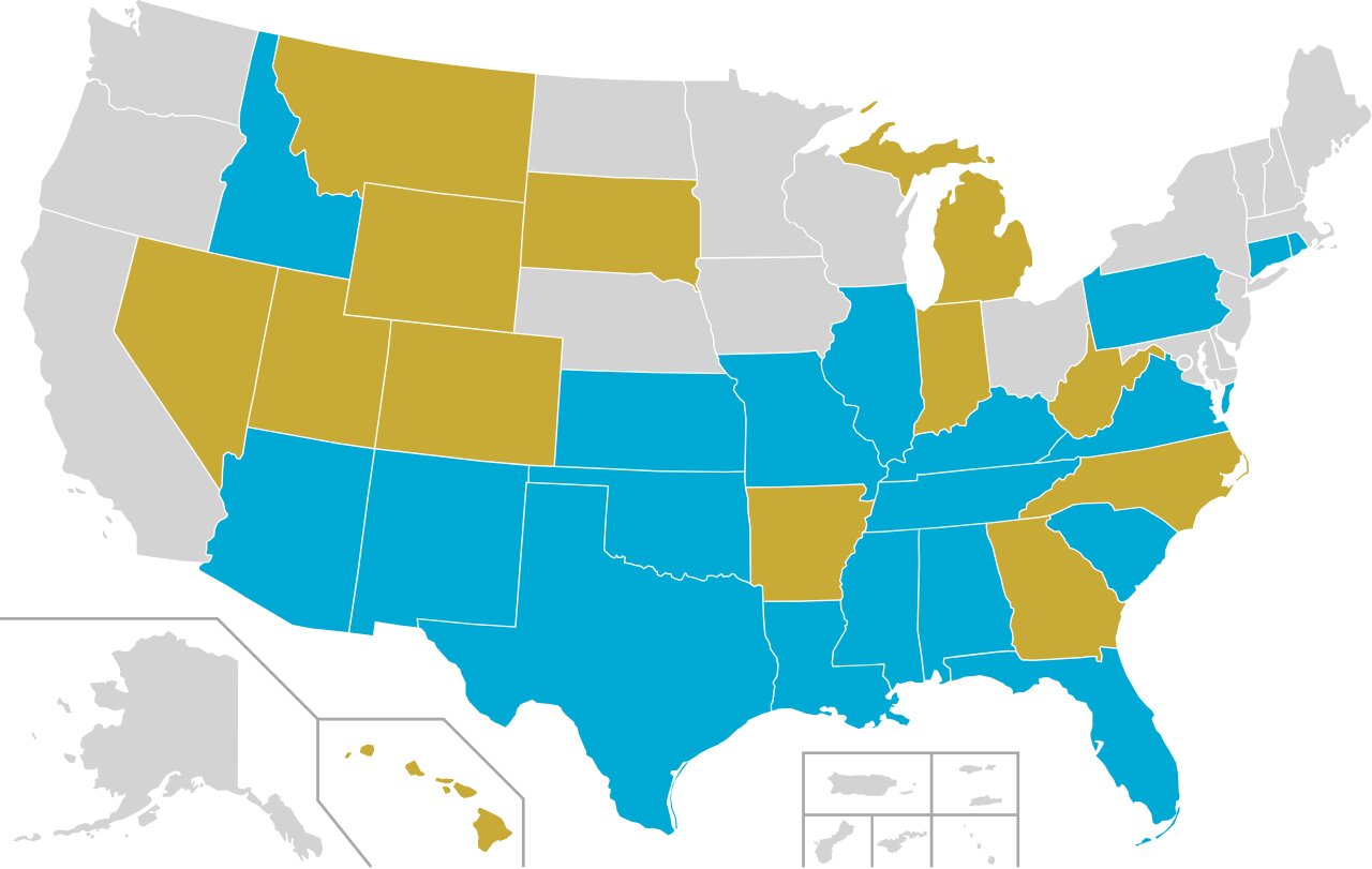 A map showing which states have existing Religious Freedom Restoration Acts.