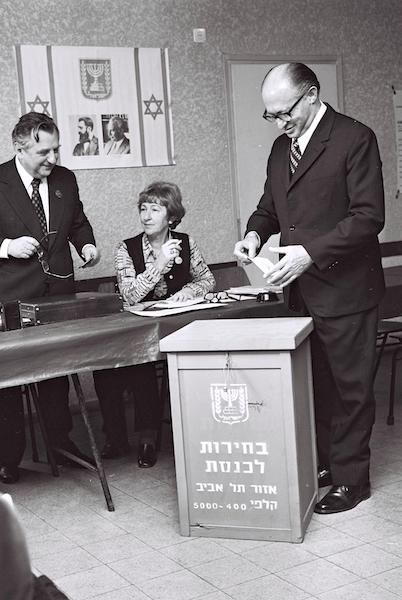 Menachem Begin in 1973 casting his vote in Tel Aviv.