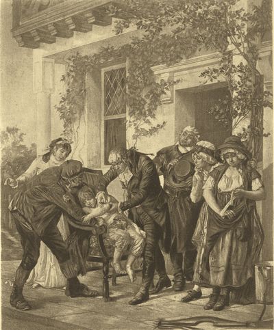 Late 19th century lithograph of Edward Jenner’s vaccination of James Phipps.