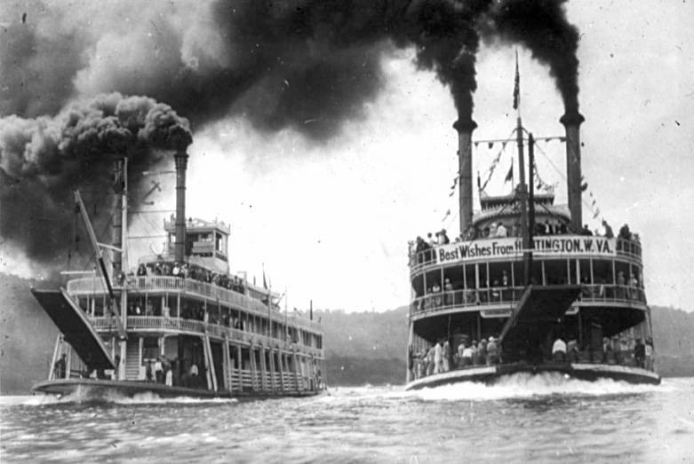 A 1930 race on the Ohio River between two steamboats.