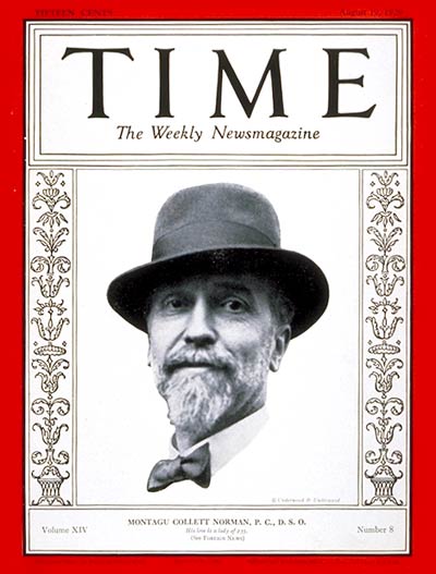 Lord Montagu Norman on the August 19th, 1929 cover of Time.