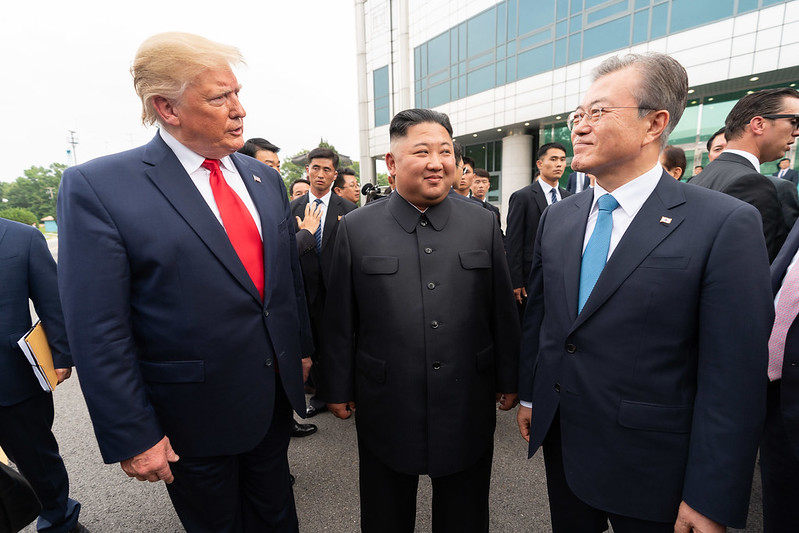 Meeting outside Freedom House at the Korean Demilitarized Zone.