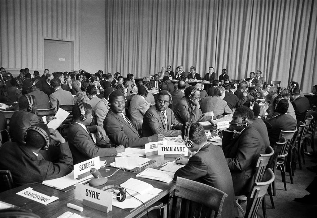 Pictured are delegates at a session of the first Conference in Geneva.