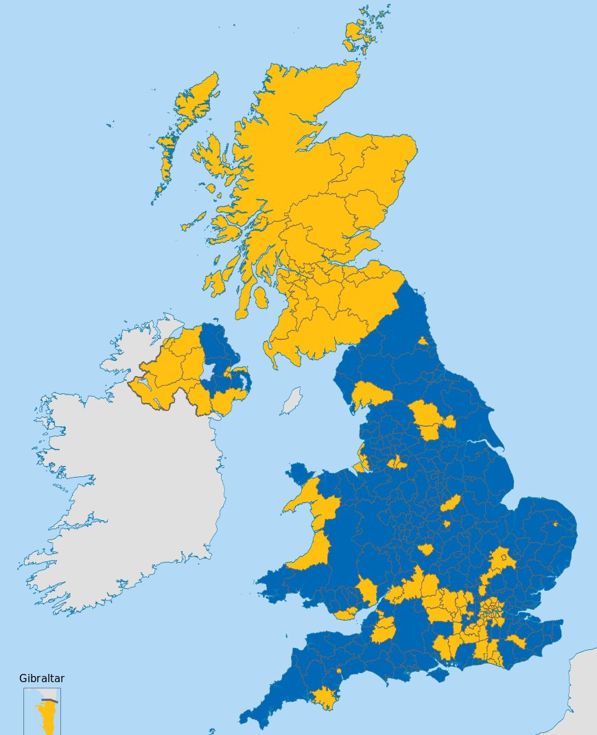 Brexit results by council district in the U.K.
