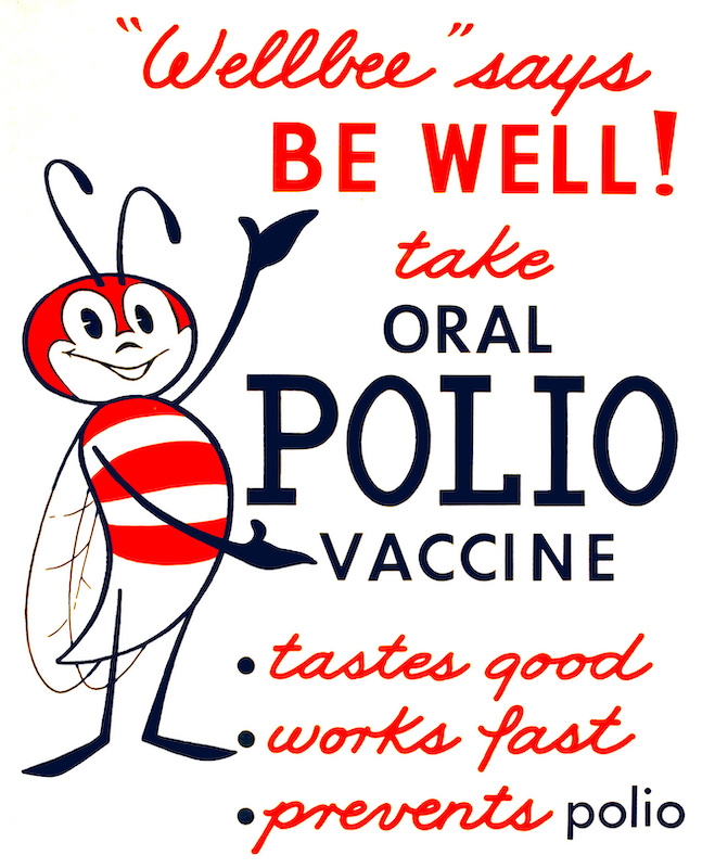 In this 1963 poster, 'Wellbee,' the CDC’s national symbol of public health, encouraged the public to get an oral polio vaccination.