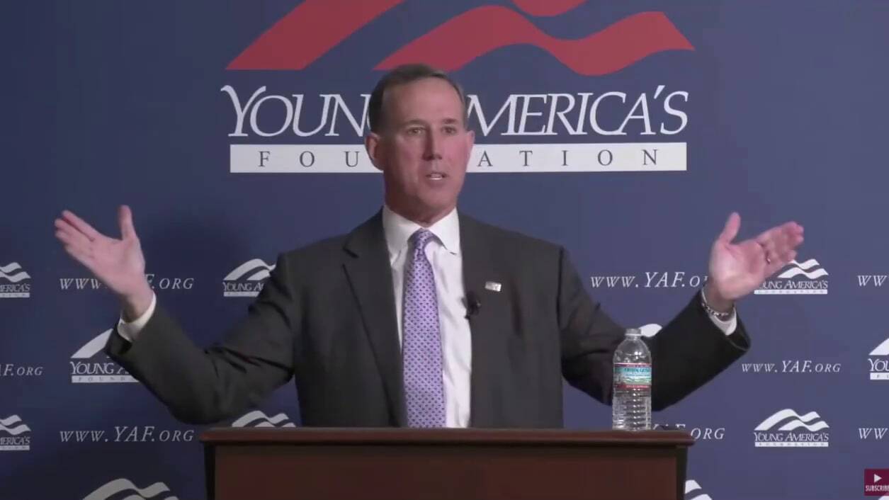 Rick Santorum giving a speech at the Young American Foundation event in 2021.