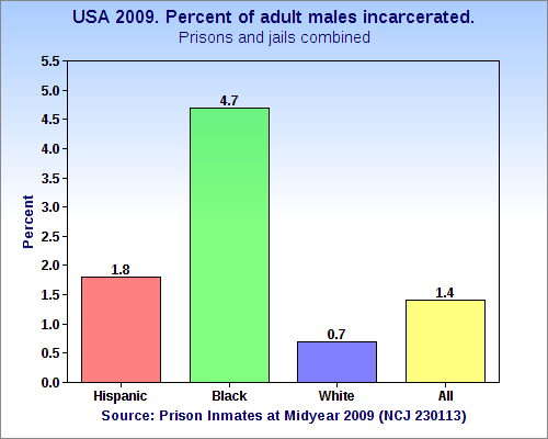 A graph depicting the racial breakdown of inmates in 2009.