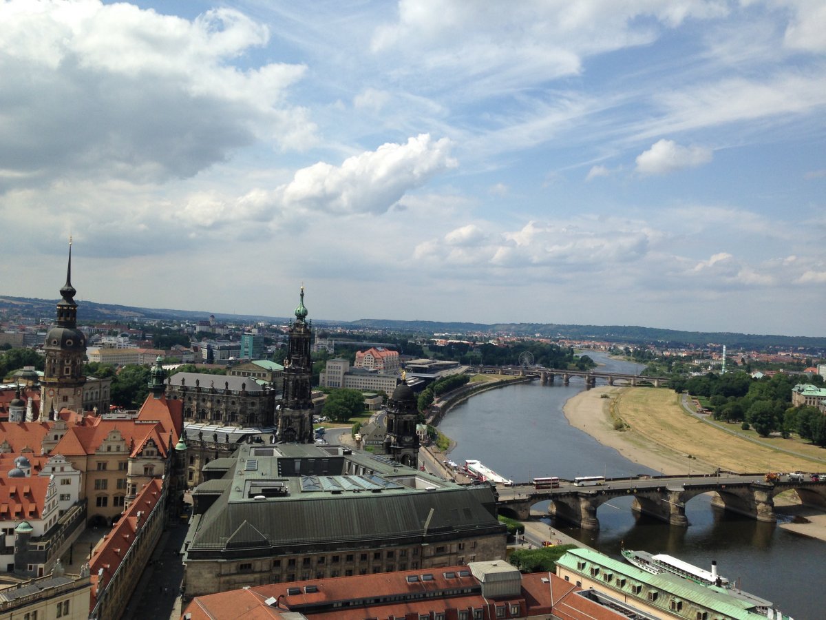The view of Dresden and the Elbe River from the very top of the Frauenkirche.