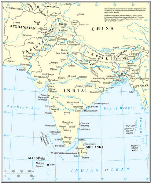 Map of South Asia.