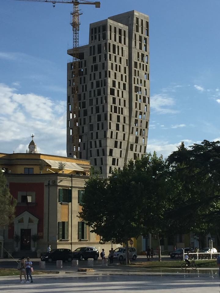 An example of new construction and modern architecture in Tirana.
