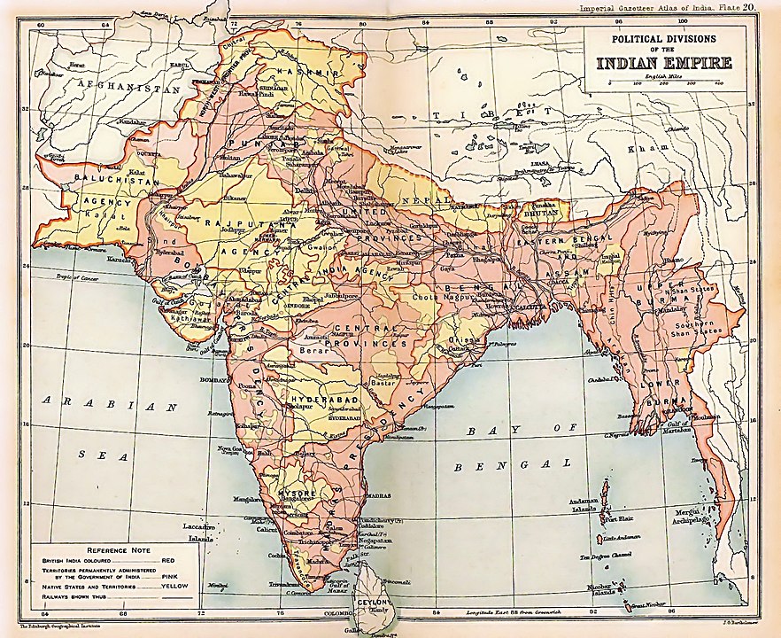 A 1909 map of the British Indian Empire