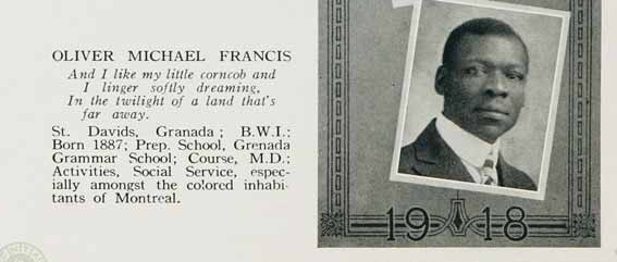Oliver Michael Francis's entry in the 1918 McGill University yearbook.