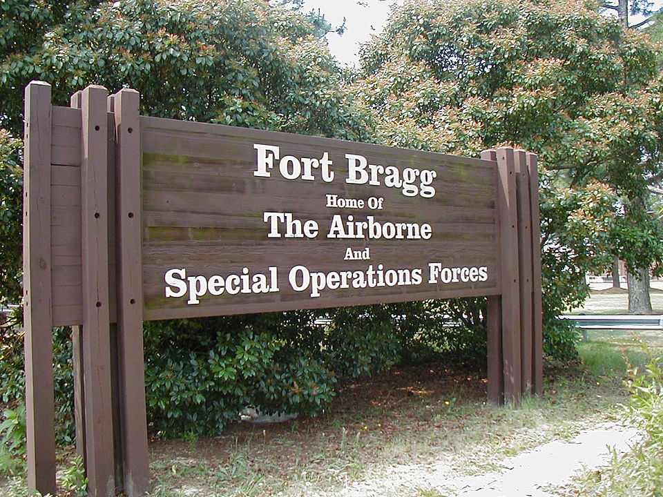 Signage outside Fort Bragg, North Carolina.