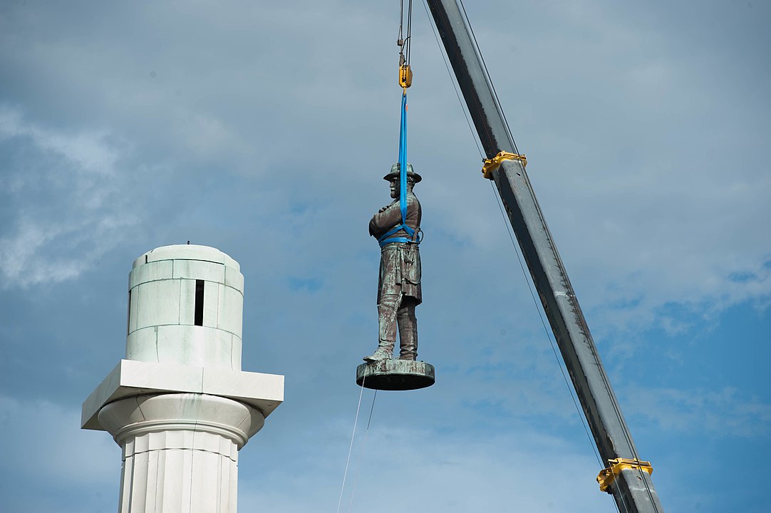 The Confederate Monument to Robert E. Lee was removed from its perch in New Orleans.