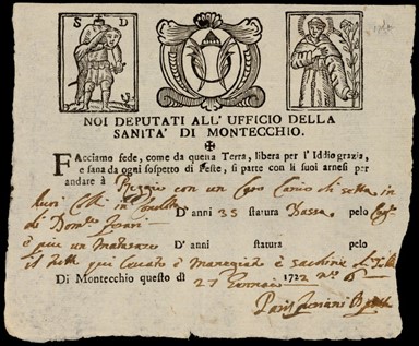 A health pass dating from 1722.