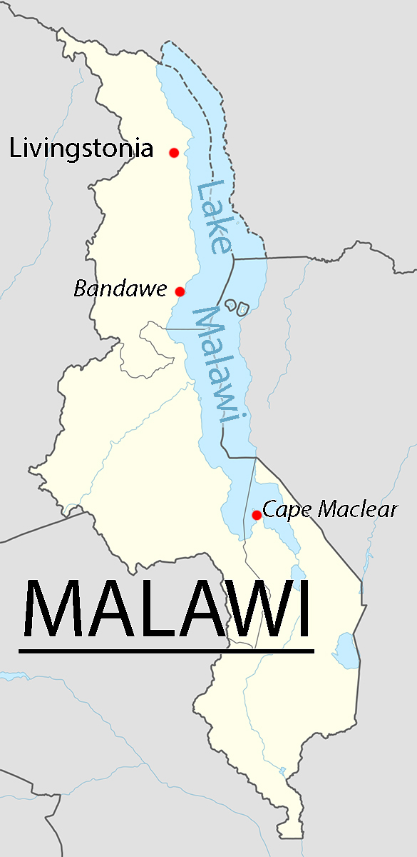 Map of Malawi showing Livingstonia.