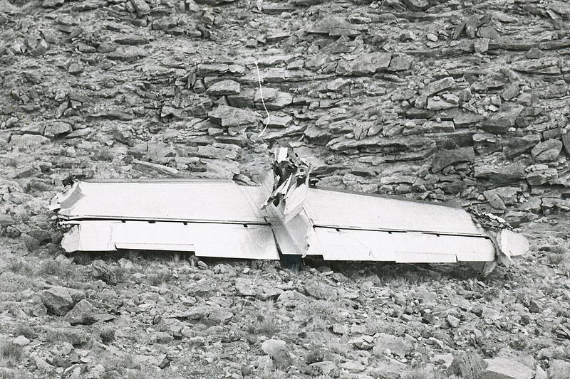 The tail section of TWA Flight 2 after its collision with United Flight 718 in 1956.