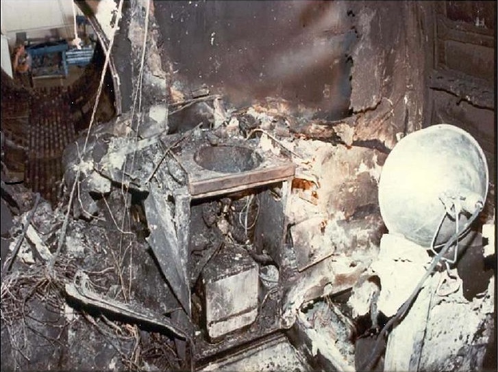 Fire damage to the lavatory of Air Canada Flight 797, where the fire is believed to have begun.