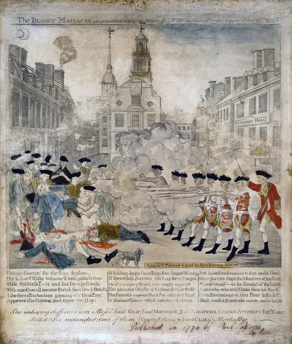 Propaganda by Paul Revere depicting the Boston Massacre of 1770.