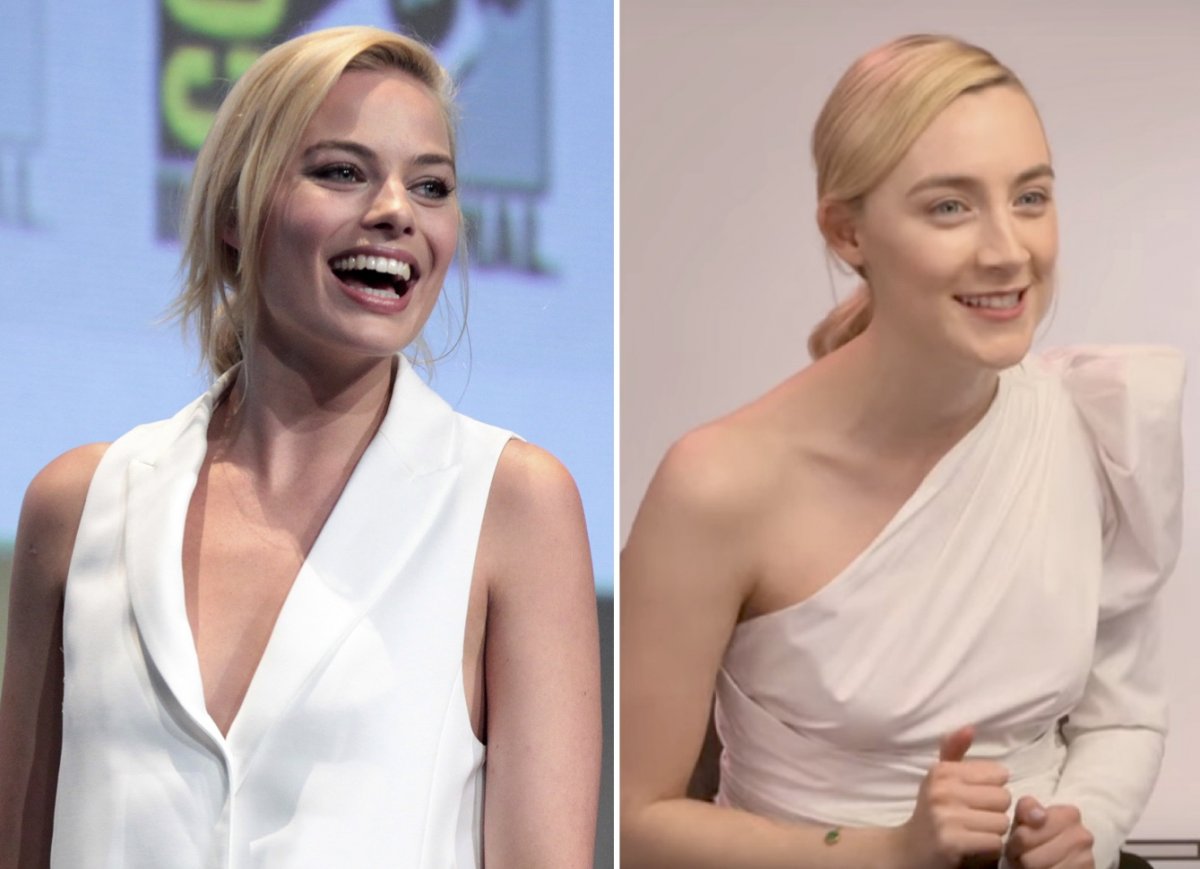 On the left, Margot Robbie. On the right, Saoirse Ronan.