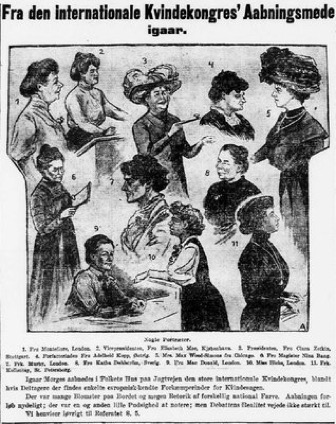 An image from Politiken (Copenhagen) newspaper in 1910 reads, 'From the opening meeting of the International Women's Congress yesterday'