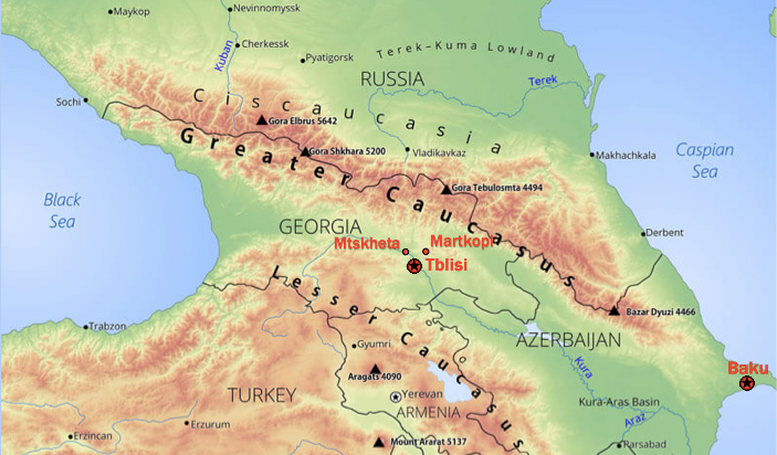 Map of the Caucasus Mountains.