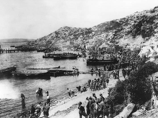 Dominion soldiers on the beach of ANZAC Cove.