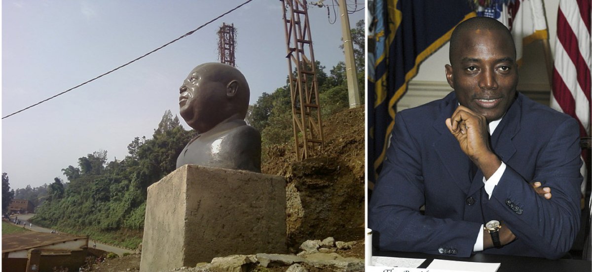 On the left, a bust of Laurent-Désiré Kabila. On the right, President Joseph Kabila.