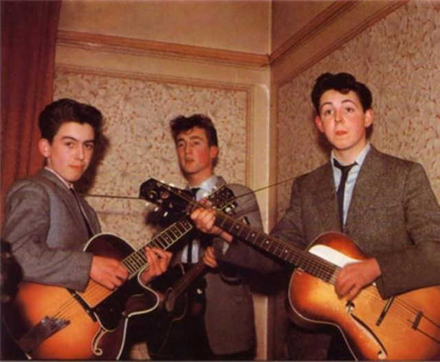 An early shot of George Harrison, John Lennon, and Paul McCartney.