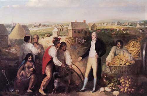1805 painting that imagines Benjamin Hawkins teaching Creeks to use a plow on his Georgia plantation.