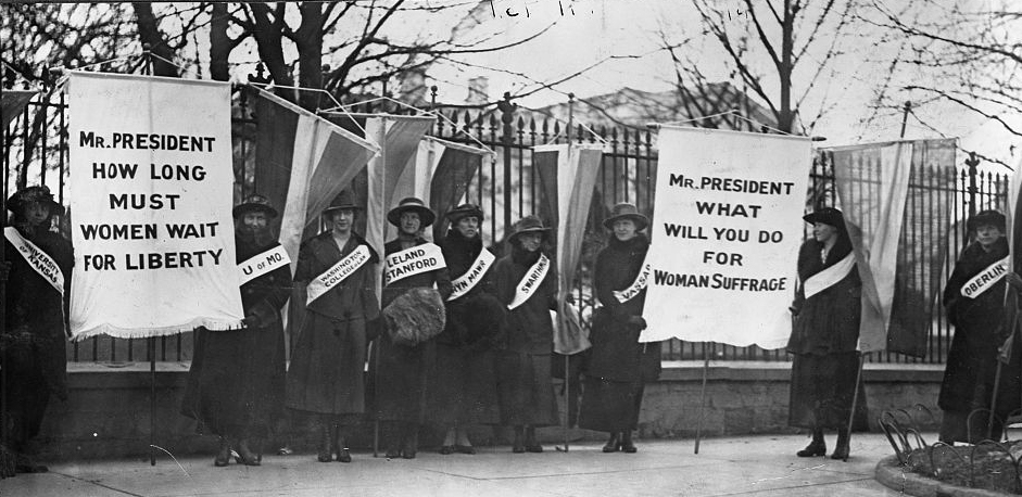 Suffragists picketing in front of the White House.