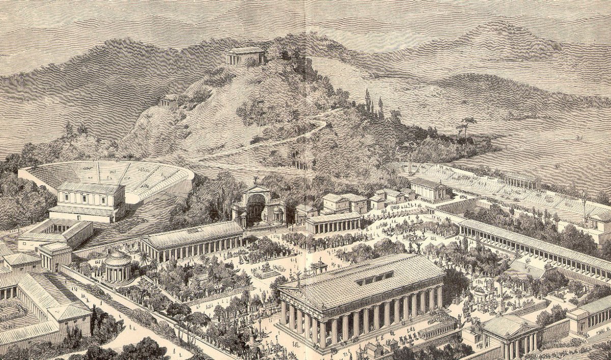 An artist's impression of ancient Olympia.