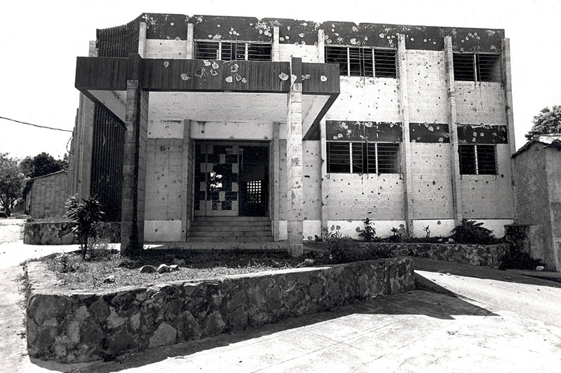 An elementary school in rural Chalatenango Province, bullet-ridden during the civil war.