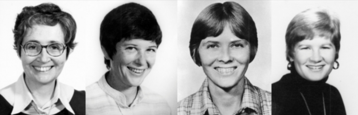 The four murdered churchwomen from left to right: Maura Clarke, Ita Ford, Dorothy Kazel, and Jean Donovan.