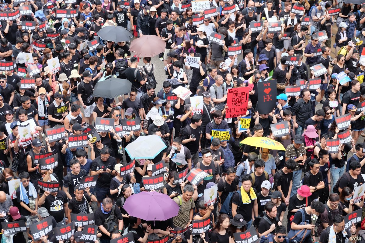 A crowd protesting the extradition law in the summer of 2019 in Hong Kong.