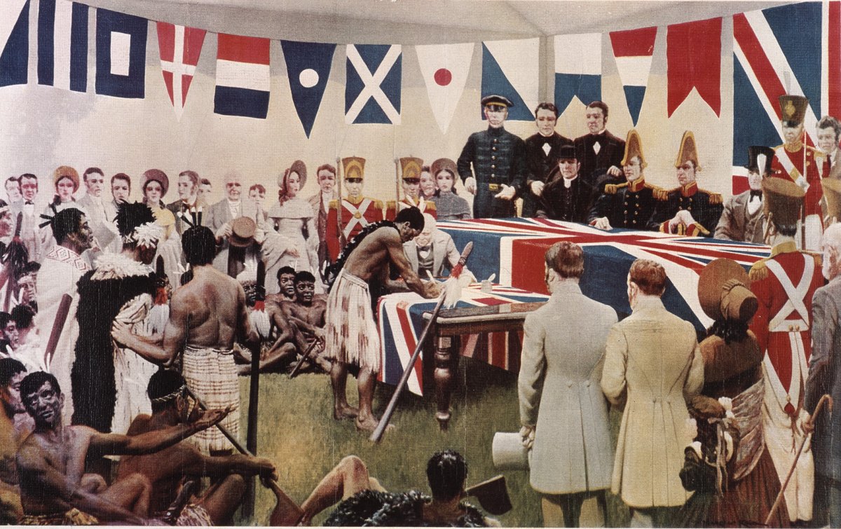 A 1939 reconstruction of the signing of the Treaty of Waitangi.