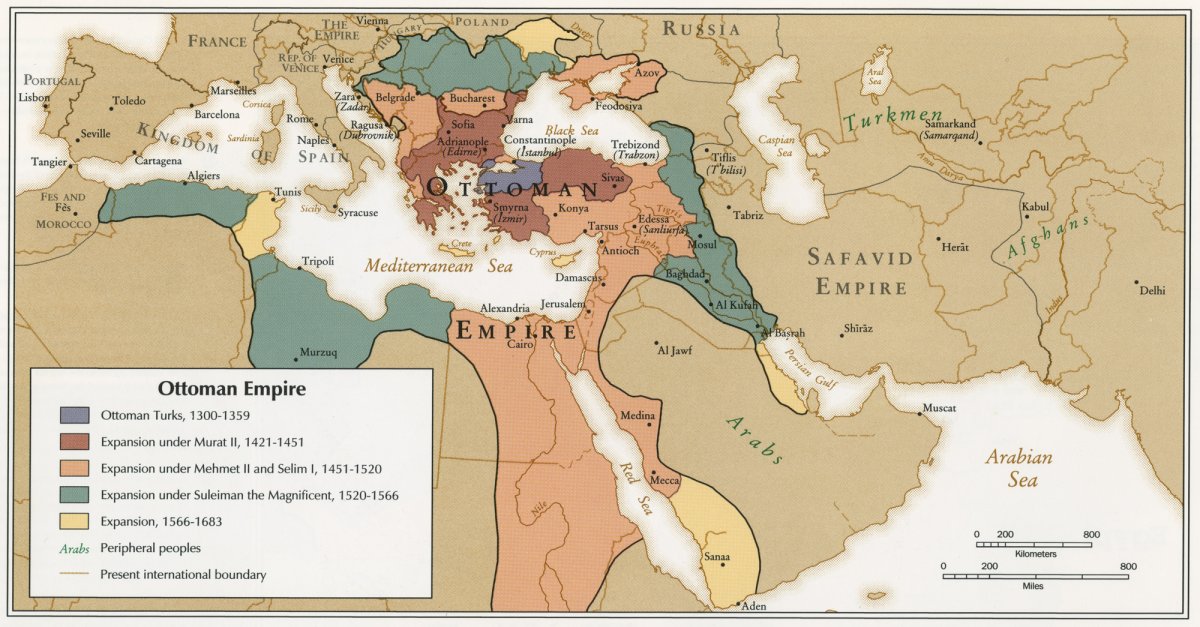 A map showing the expansion of the Ottoman Empire, with conquests by Süleyman indicated in green.