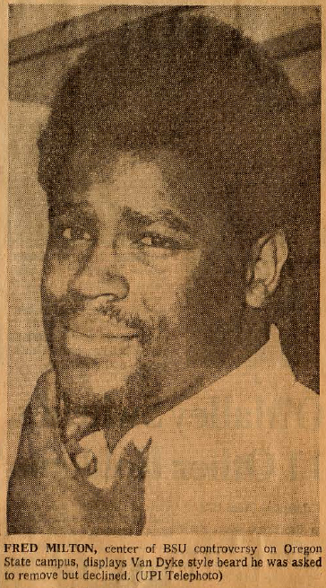 News clipping of Fred Milton, linebacker for Oregon State University.