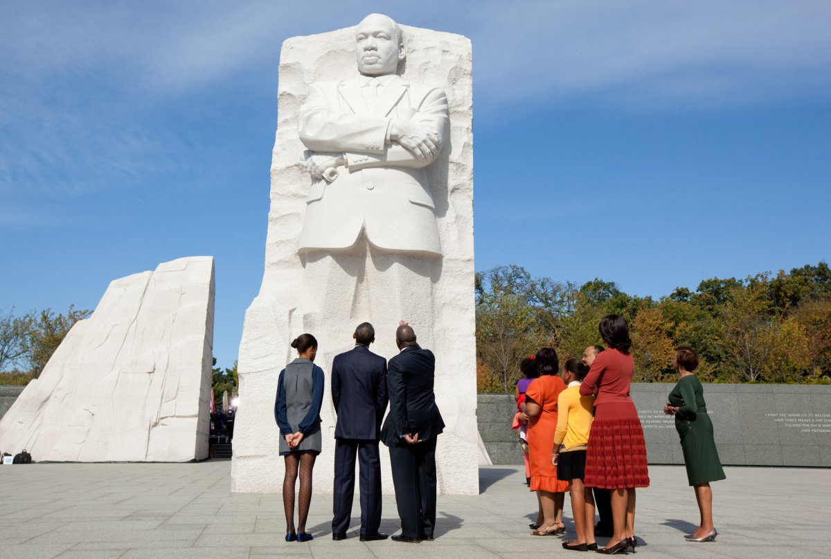 Former President Barack Obama and his family tour the Dr. Martin Luther King, Jr. National Memorial in Washington, D.C. shortly before its dedication in 2011.