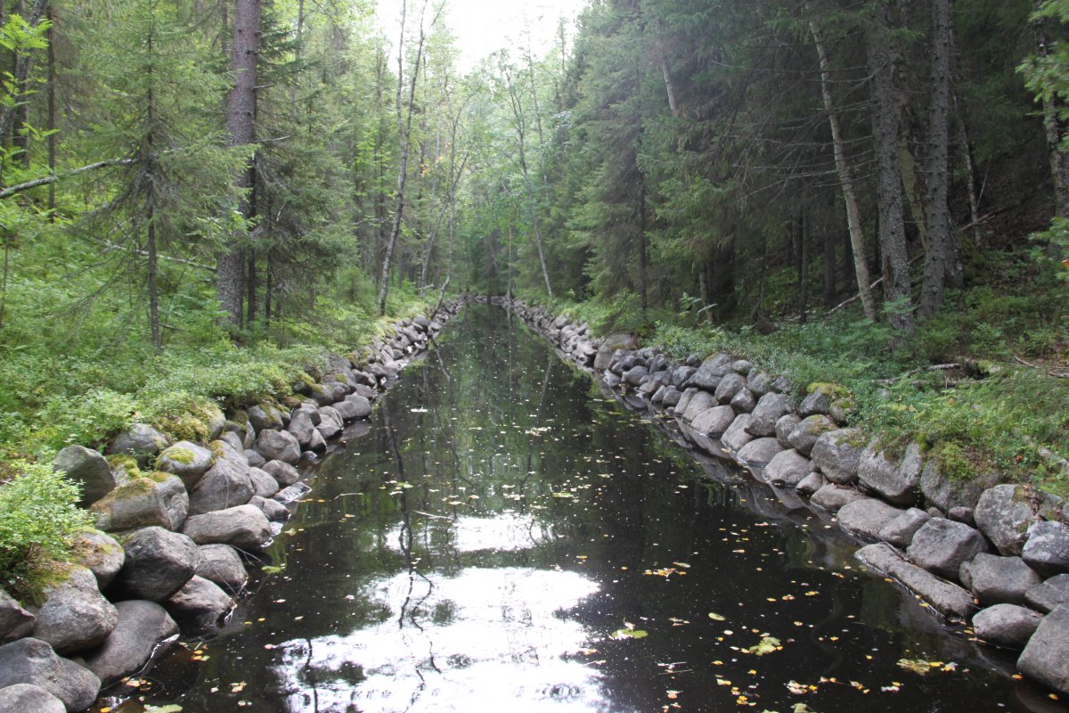 A view of a stone-lined canal, Solovki.