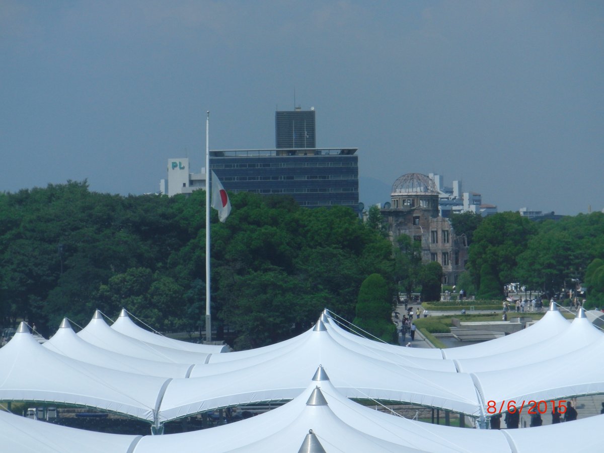 Tents set up for the 70th anniversary ceremony in Hiroshima Peace Memorial Park.