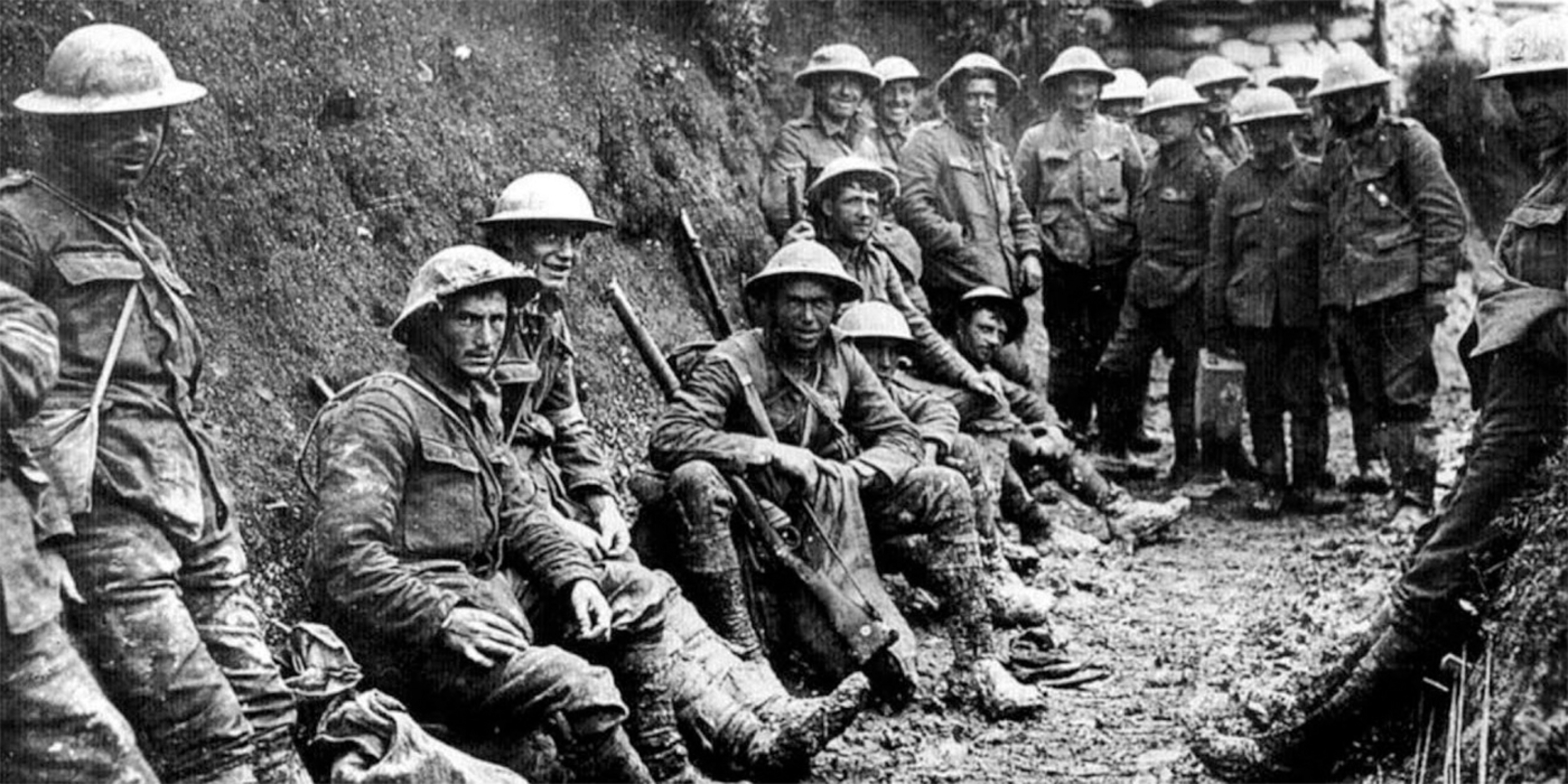 Royal Irish Rifles in foxhole at Battle of the Somme, 1916