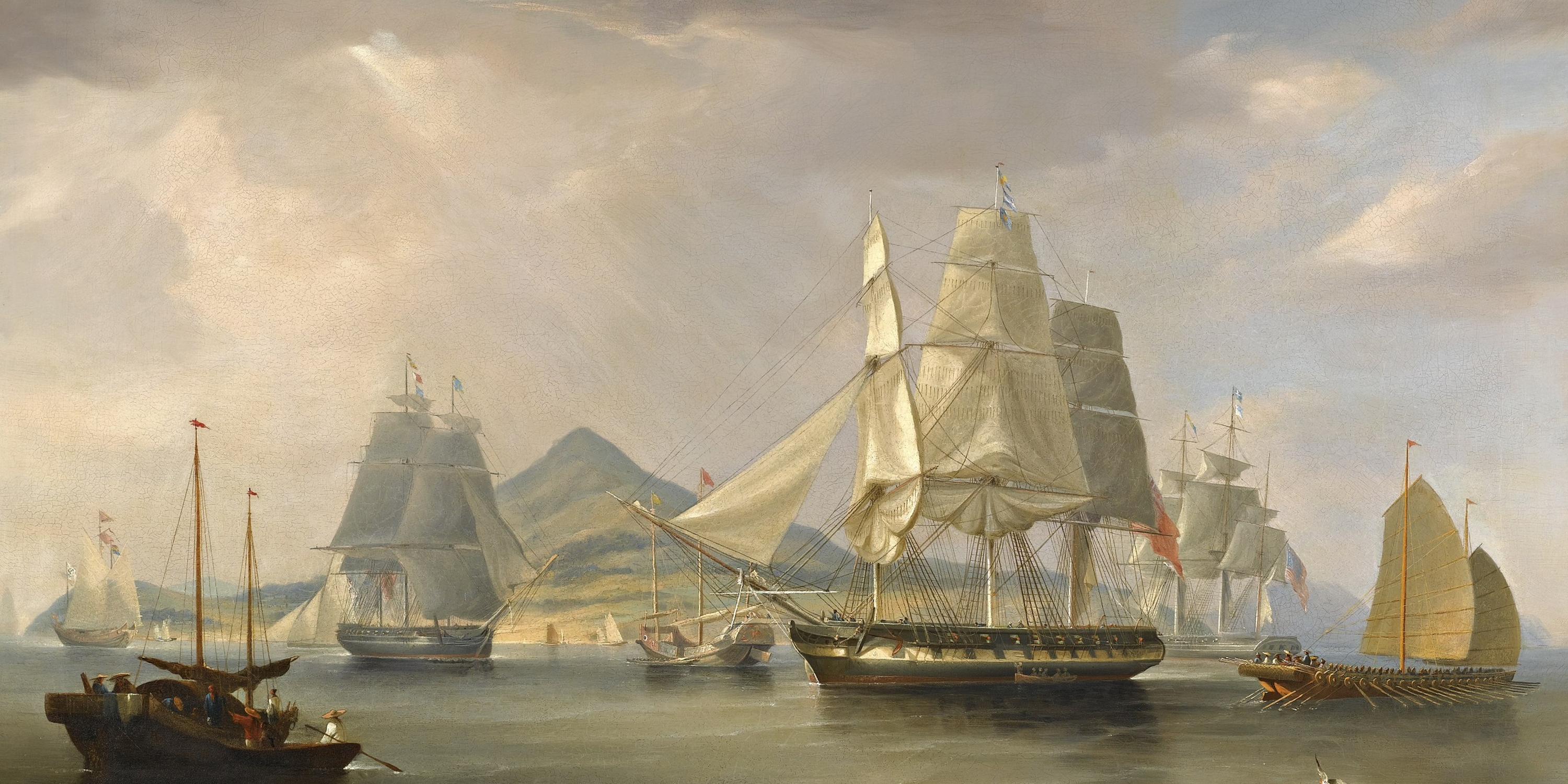 The opium ships at Lintin, China, 1824 - painting by William John Huggins