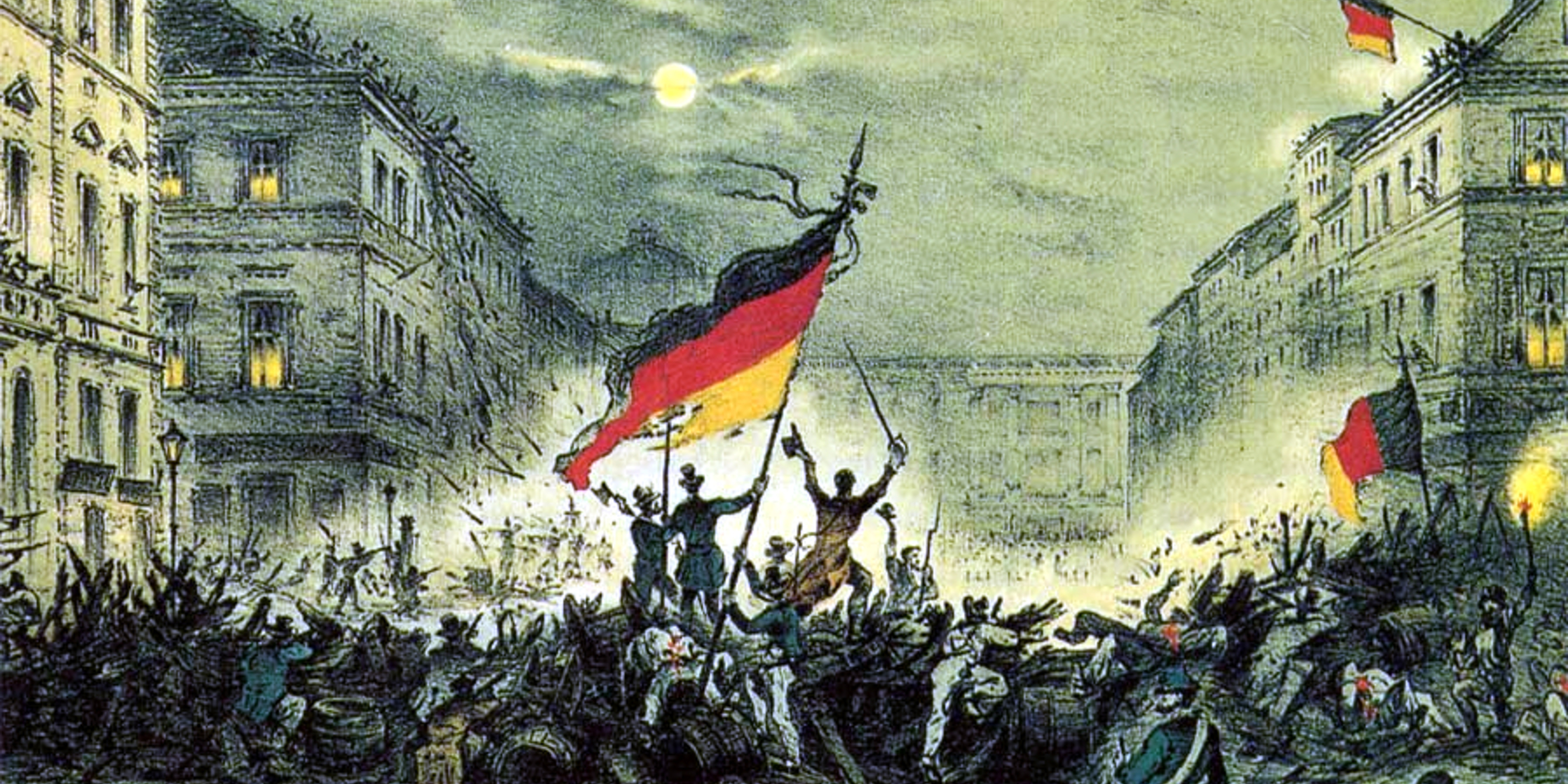 A barricade in central Berlin during the March 1848 uprising. 