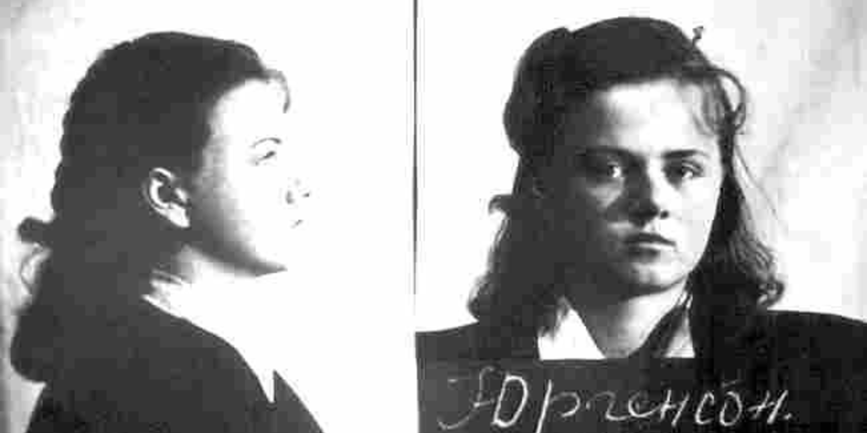 Mugshot of Aili Jürgenson taken at the time of her arrest,1946.