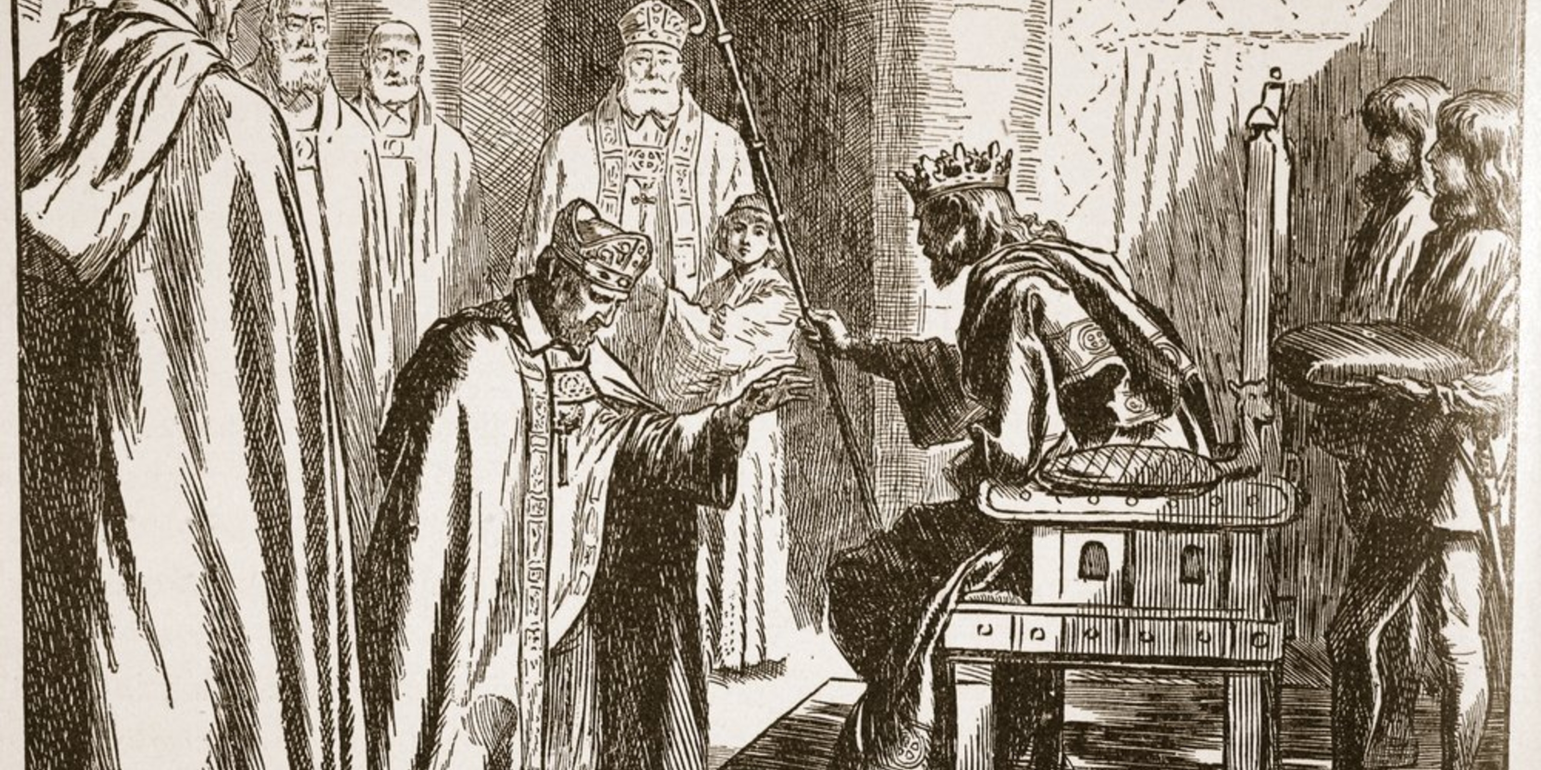 Illustration of an investiture of a Saxon bishop from 'The Church of England: A History for the People' c. 1910
