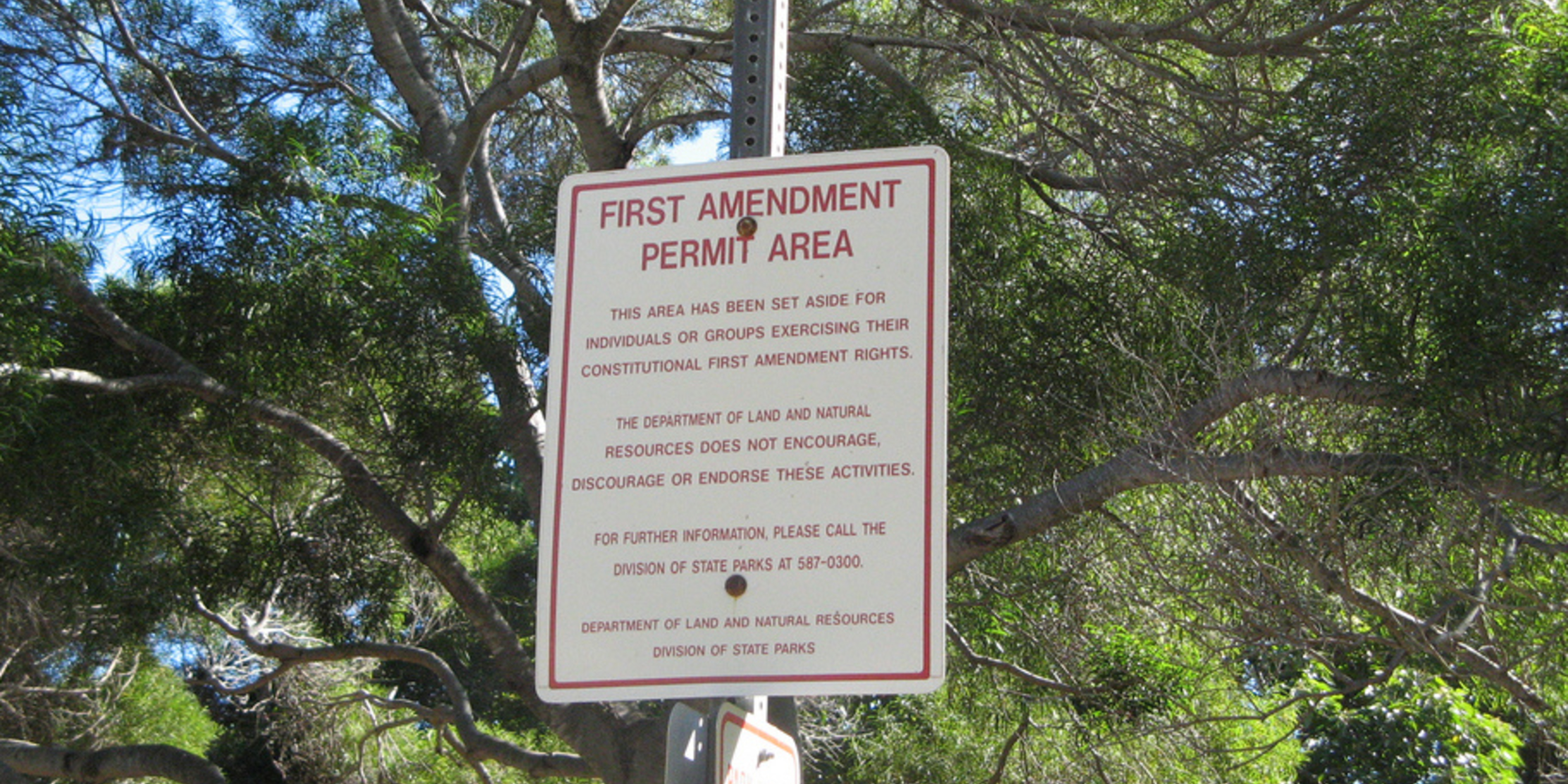 sign that reads First Amendment Permit Area