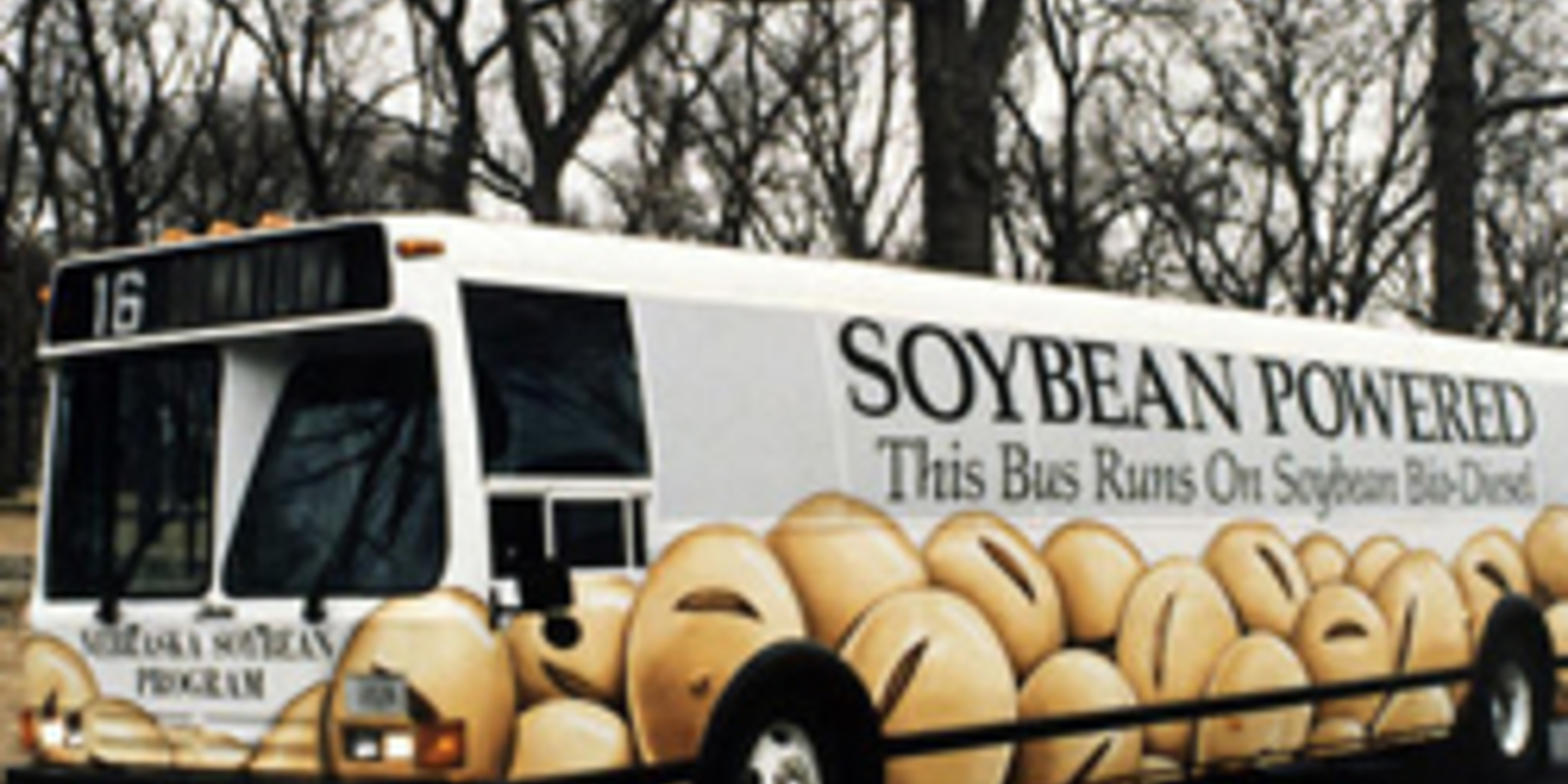 bus with sign on side reading Soybean Powered, This bus runs on soybean bio-diesel