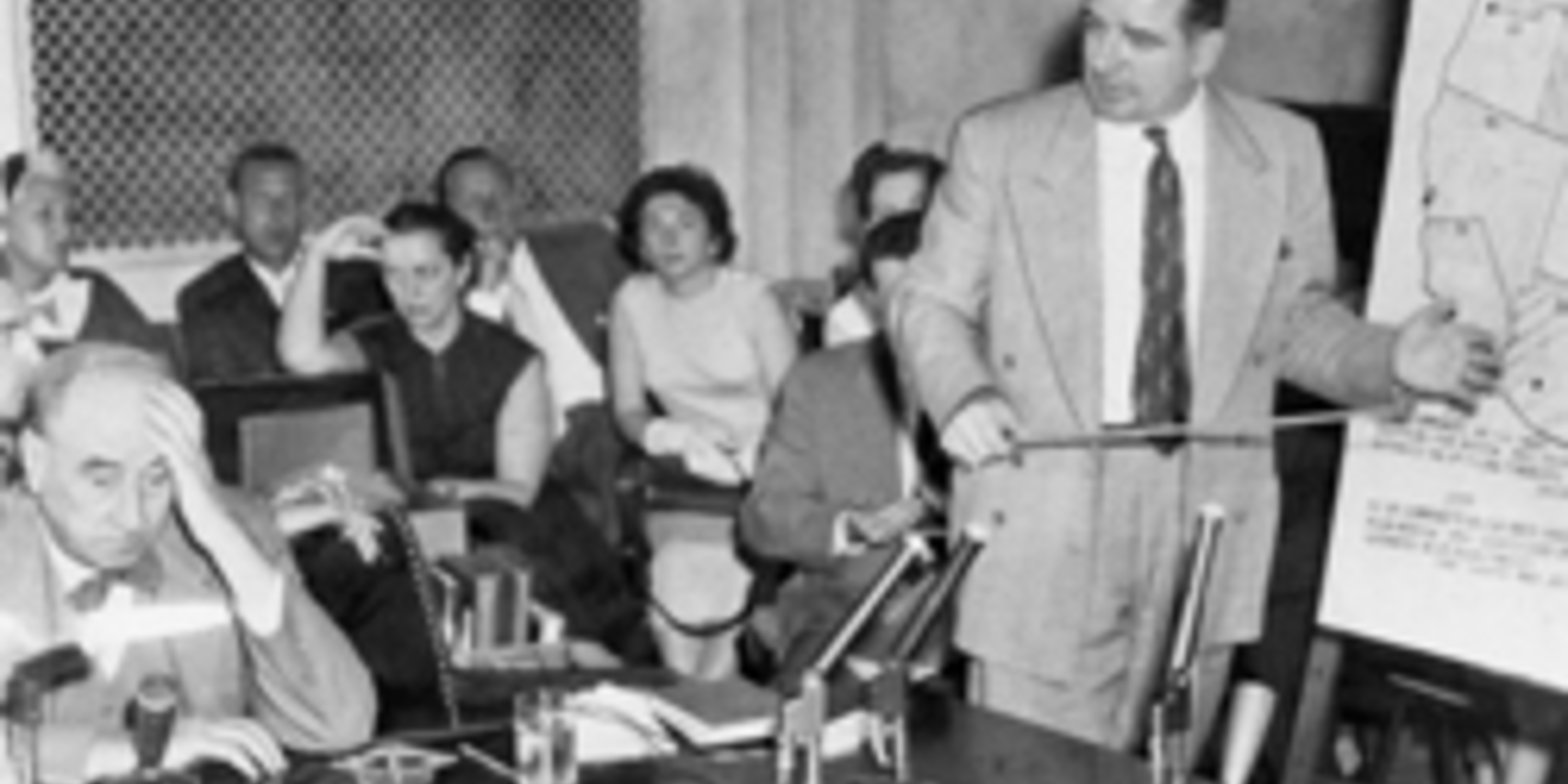 Senator Joseph McCarthy questioning attorney Joseph Welch during Congress’s Army-McCarthy hearings in 1954.